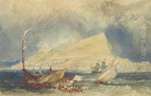 The Rock Of Gibraltar, With Shipping In The Foreground Oil Painting by Joseph Mallord William Turner