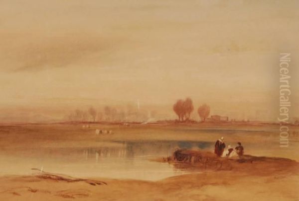 Figures In Extensive Landscape Oil Painting by Joseph Mallord William Turner