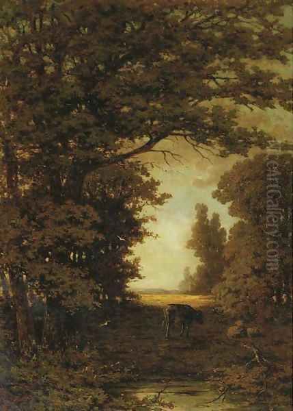 Cattle on a forestpath Oil Painting by Theodoor Soeterik