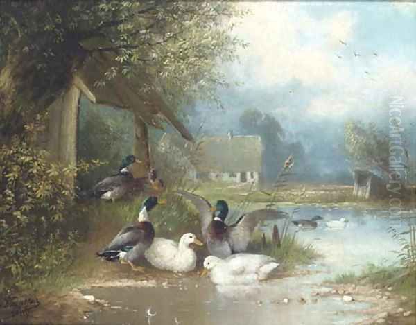 The duck pond Oil Painting by Wilhelm Scheurer