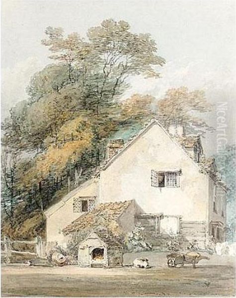 A Dog Asleep By Its Kennel Outside A Cottage Oil Painting by Joseph Mallord William Turner