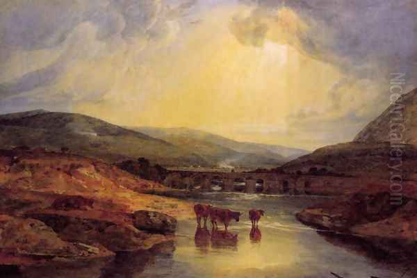 Abergavenny Bridge Monmountshire Clearing Up After A Showery Day Oil Painting by Joseph Mallord William Turner