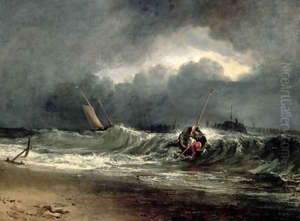 Fishermen upon a lee-shore in squally weather Oil Painting by Joseph Mallord William Turner