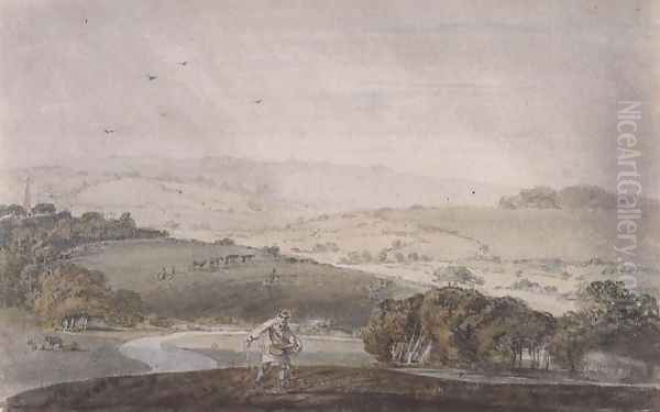 A Farmer Sowing, with a River Valley and Rolling Hills Beyond, c.1795 Oil Painting by Joseph Mallord William Turner