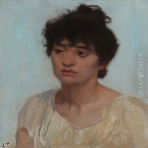 Portrait Of A Young Lady Oil Painting by Laurits Regner Tuxen