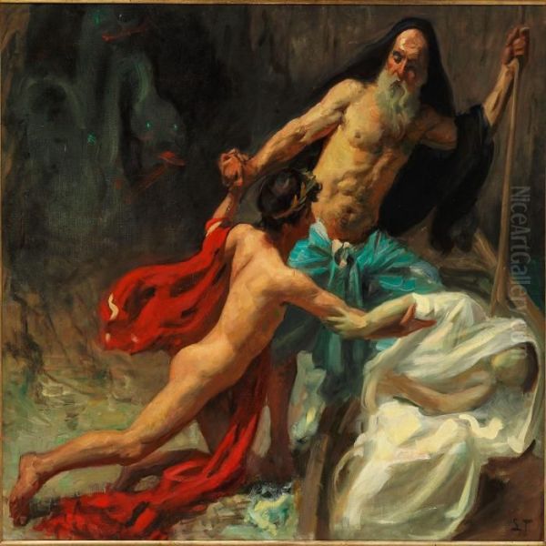 Orpheus Og Eurydike Oil Painting by Laurits Regner Tuxen