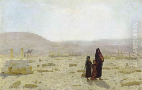 A Family At The Tombs Of The Khalifs Oil Painting by Laurits Regner Tuxen