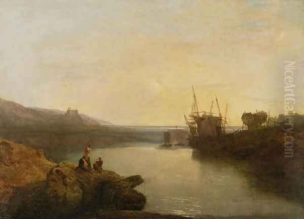 Harlech Castle, from Twgwyn Ferry, Summers Evening Twilight Oil Painting by Joseph Mallord William Turner