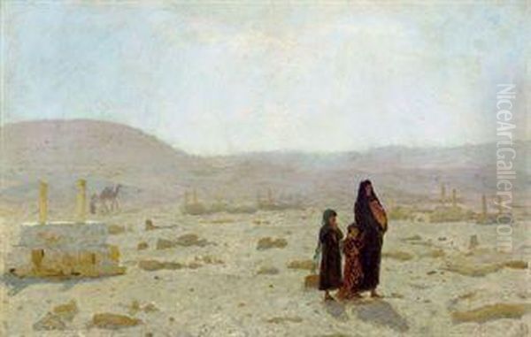 A Family At The Tombs Of The Khalifs Oil Painting by Laurits Regner Tuxen