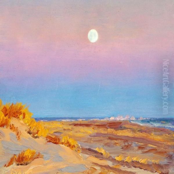 Seaside Skagen, Full Moon Oil Painting by Laurits Regner Tuxen