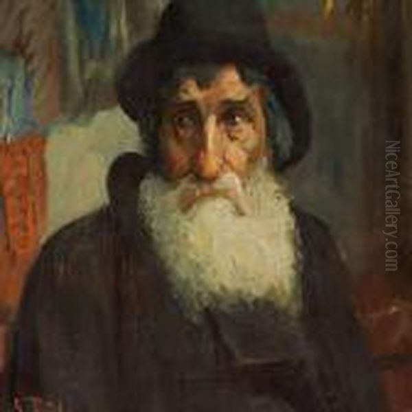 A Portrait Of An Old,russian Jew Oil Painting by Laurits Regner Tuxen