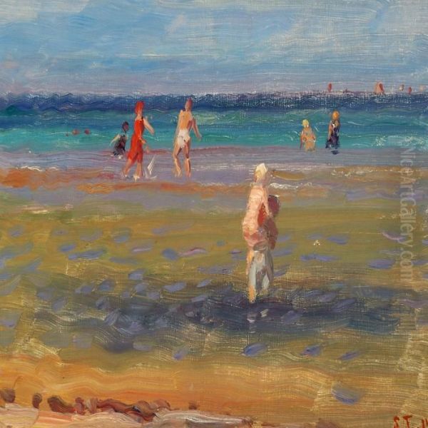 Children Bathing Oil Painting by Laurits Regner Tuxen