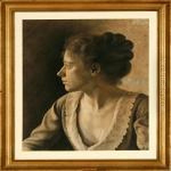 A Portrait Of Theartist's First Wife Oil Painting by Laurits Regner Tuxen