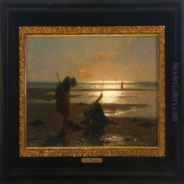 Fishing Girls On The Beach Oil Painting by Laurits Regner Tuxen