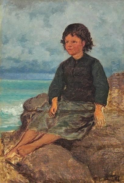 A Boy By The Sea Oil Painting by Laurits Regner Tuxen