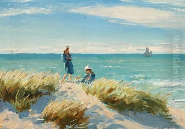 Summer Girls On The Beach In Hojen, Gl. Skagen Oil Painting by Laurits Regner Tuxen