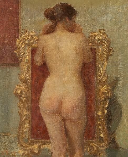 Interior With A Nude Oil Painting by Laurits Regner Tuxen