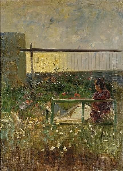 Miss Nina Tuxen In The Garden Of The Artist's House At Skagen Oil Painting by Laurits Regner Tuxen