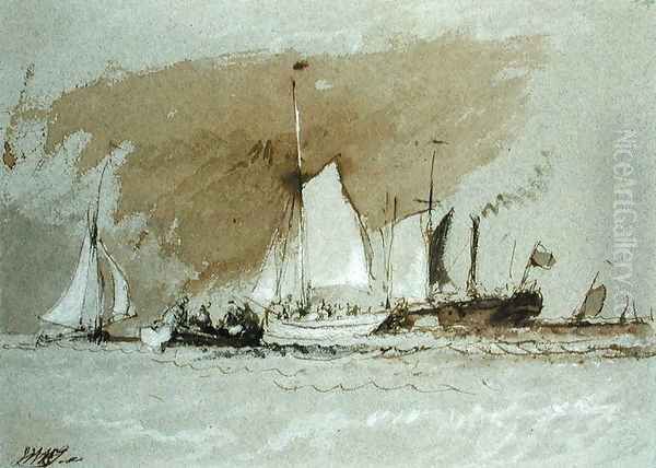 Fishing Boats at Sea, boarding a Steamer off the Isle of Wight Oil Painting by Joseph Mallord William Turner