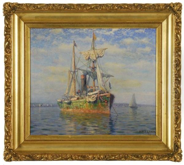 Ship At Anchor Oil Painting by James Gale Tyler