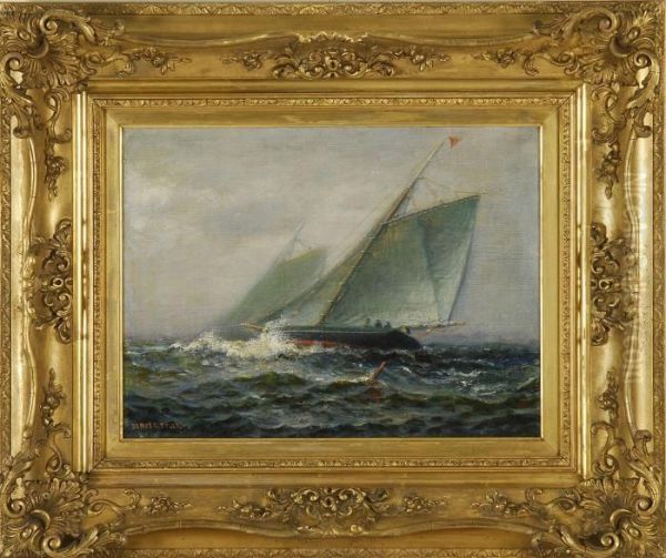 A Schooner Race Oil Painting by James Gale Tyler