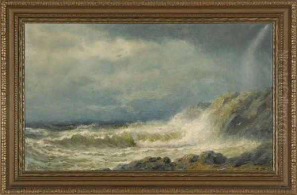 Rocky Coastal Scene Oil Painting by James Gale Tyler