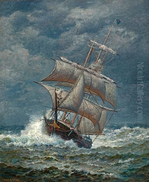 Ship At Sea Oil Painting by James Gale Tyler