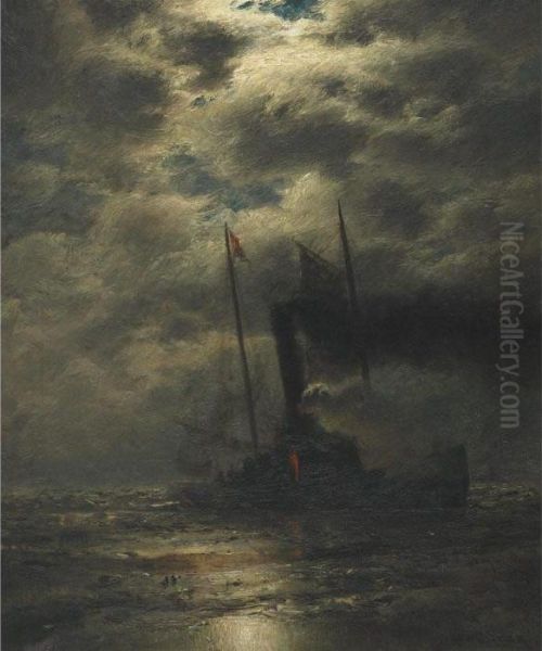 At Sea In The Moonlight Oil Painting by James Gale Tyler