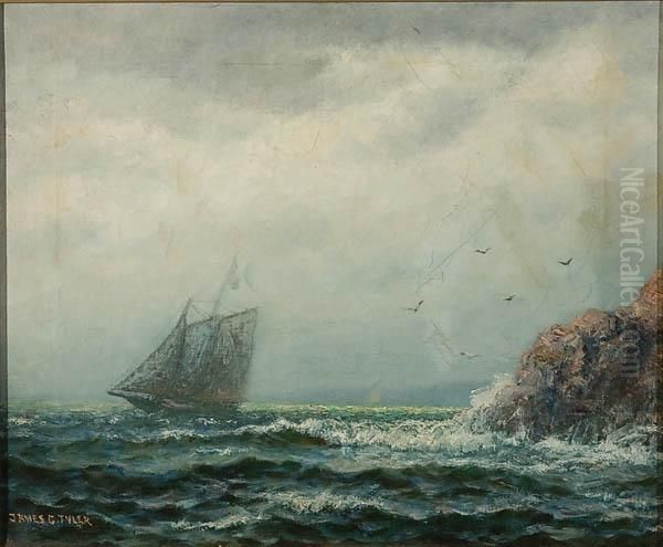 A Racing Yacht Along The Shore Oil Painting by James Gale Tyler