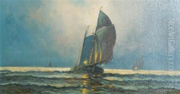 Ships At Sea Oil Painting by James Gale Tyler