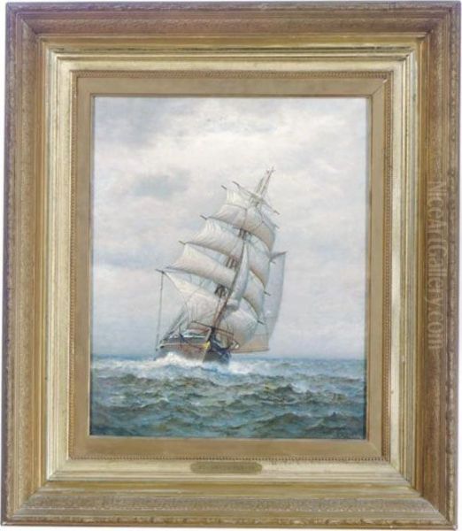 A Ship In Rough Seas Oil Painting by James Gale Tyler