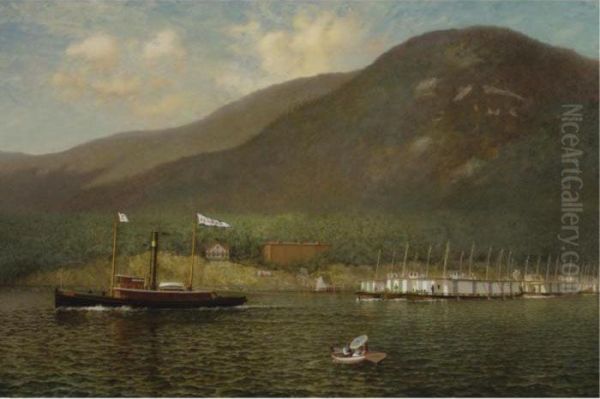 Tug A.c. Cheney Towing Barges Past Bear Mountain Oil Painting by James Gale Tyler