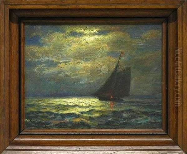 Ship In Moonlight Oil Painting by James Gale Tyler