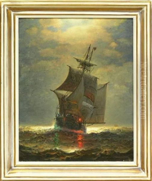 Ship Running Before The Wind Oil Painting by James Gale Tyler