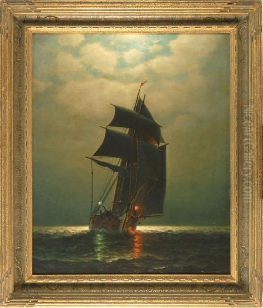 Ship Under Moonlight Oil Painting by James Gale Tyler