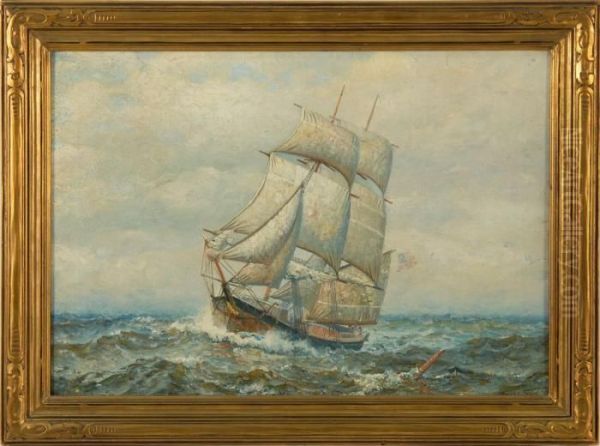 Portrait Of A Brig Sailing Towards The Viewer's Left Oil Painting by James Gale Tyler