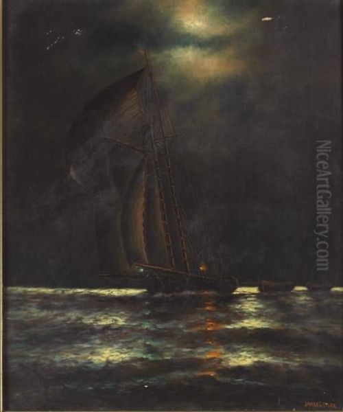 Fishing At Night Oil Painting by James Gale Tyler