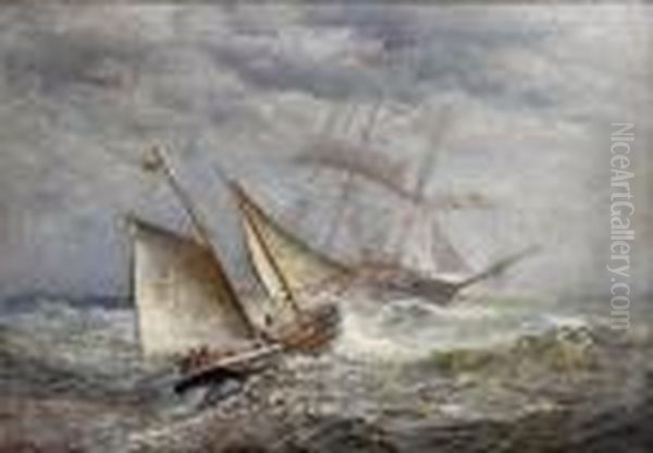 American Ships Meet At Sea Oil Painting by James Gale Tyler