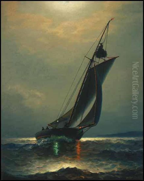 Sailboat In The Evening Light Oil Painting by James Gale Tyler