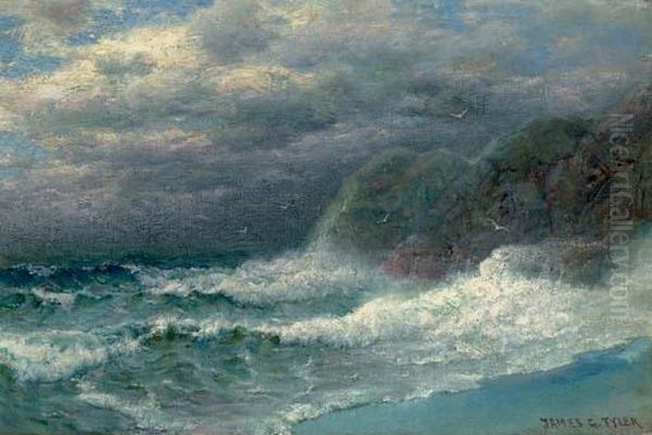 Crashing Waves On A Rocky Coast Oil Painting by James Gale Tyler