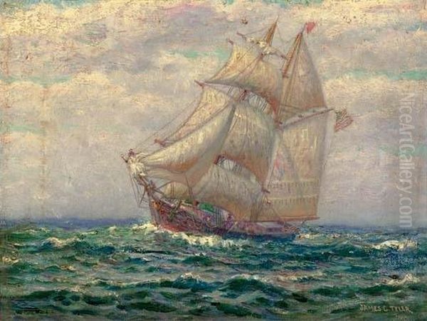 An American Fishing Schooner Oil Painting by James Gale Tyler