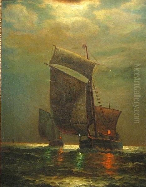 Ships In The Moonlight Oil Painting by James Gale Tyler