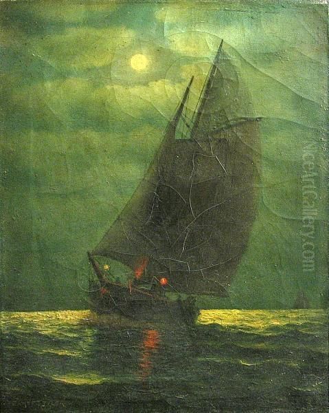 Moonlit Ship Oil Painting by James Gale Tyler