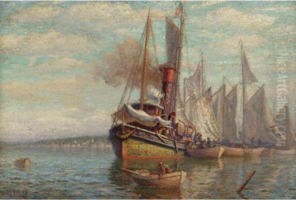 Fishing Boats In The Harbor Oil Painting by James Gale Tyler