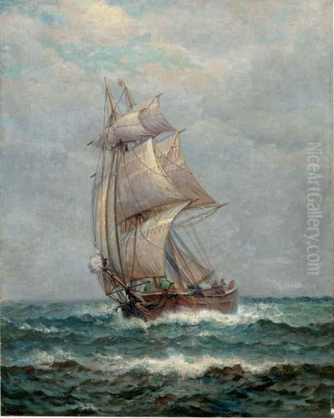 A Fishing Boat At Sea Oil Painting by James Gale Tyler