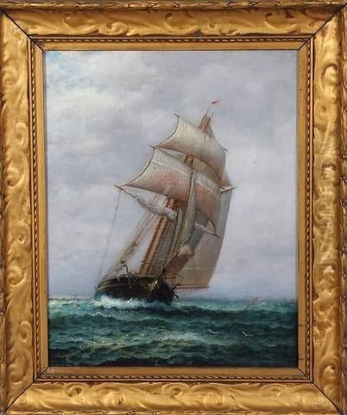 Seascape Wtith Ship Oil Painting by James Gale Tyler