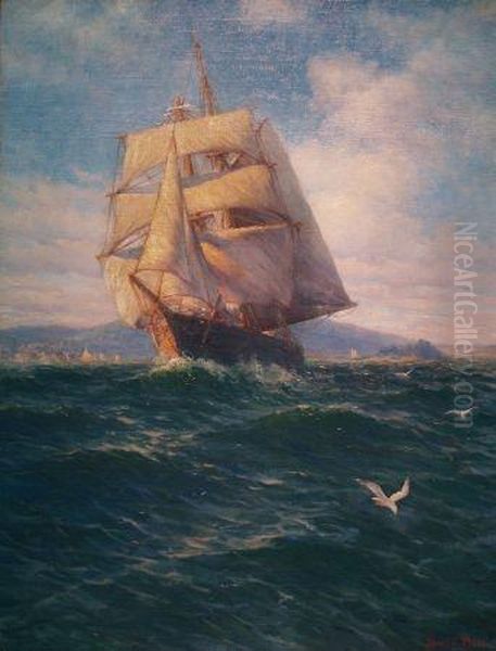 Schooner, Under Full Sail Oil Painting by James Gale Tyler