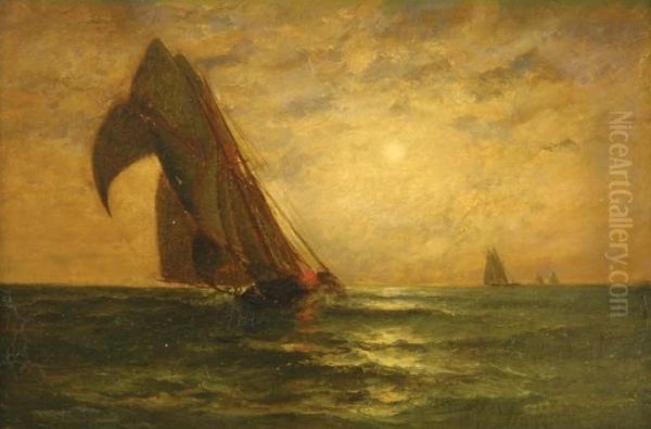 Nocturnal Seascape With Sailboats Oil Painting by James Gale Tyler