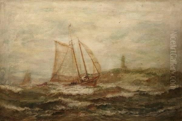 Boat Among Crashing Waves Oil Painting by James Gale Tyler