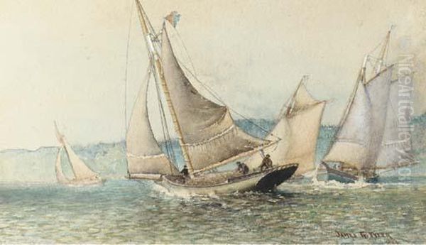 Hudson River Sloops Off The Palisades Oil Painting by James Gale Tyler